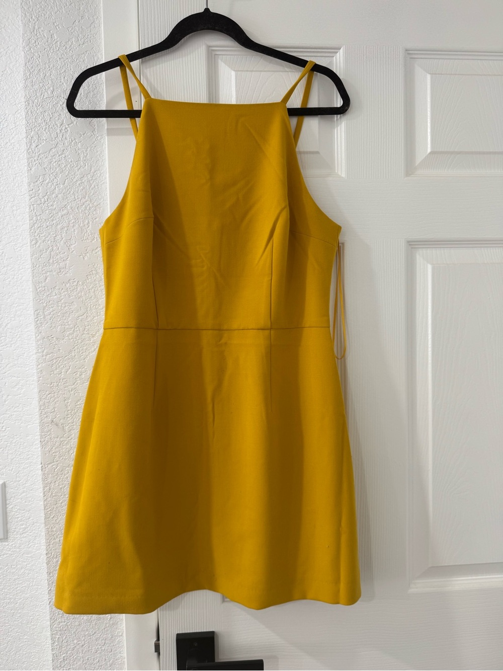 French Connection Mustard Yellow Mini Dress with Spaghetti Straps